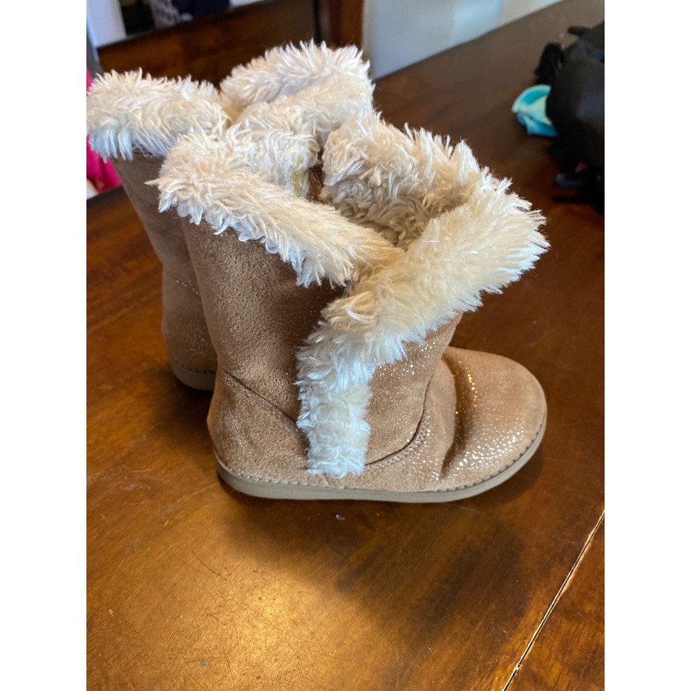 Cat & Jack Toddler Girls Tan Faux Fur Glitter Winter Boots Size 9 Brown Sparkle